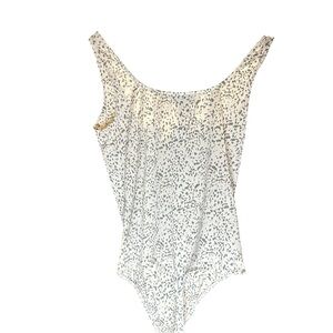Express Women's Cream and Gray Bodysuit.